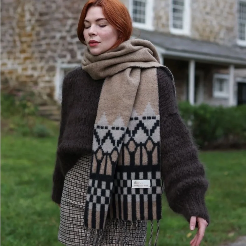 Anthropologie Pretty little Fawn Ltd Edition Plaid Wool Scarf in Black and Tan